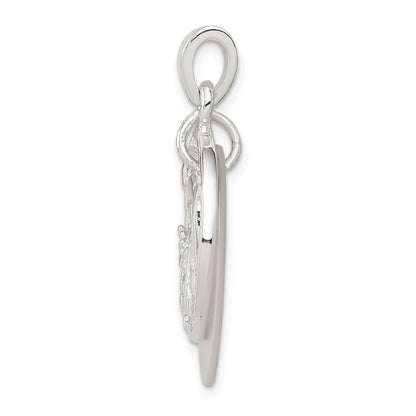 Sterling Silver Polished Dolphin & Waves Mother Of Pearl Pendant