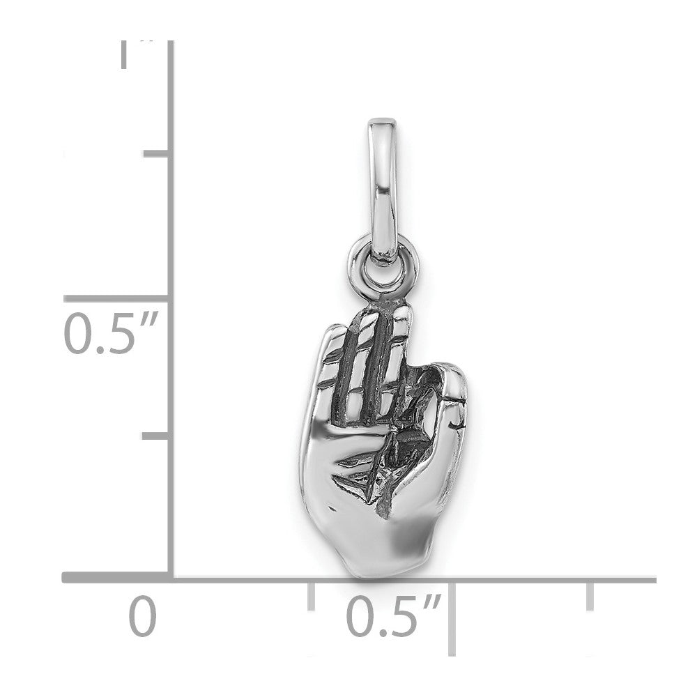 Sterling Silver Polished & Antiqued Sign Language Hand Symbol Charm