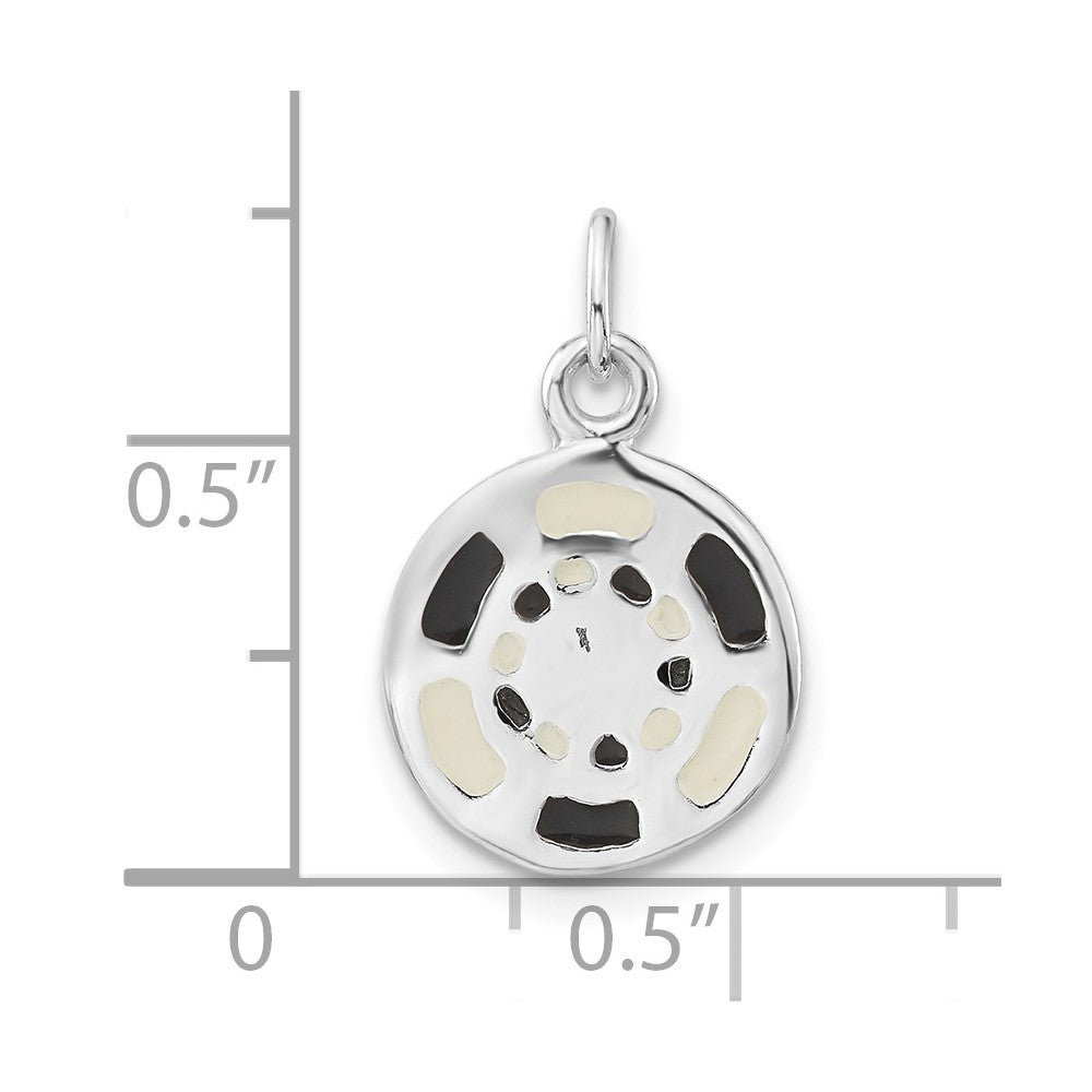 Sterling Silver Polished Black & White Enameled Poker Chip Charm