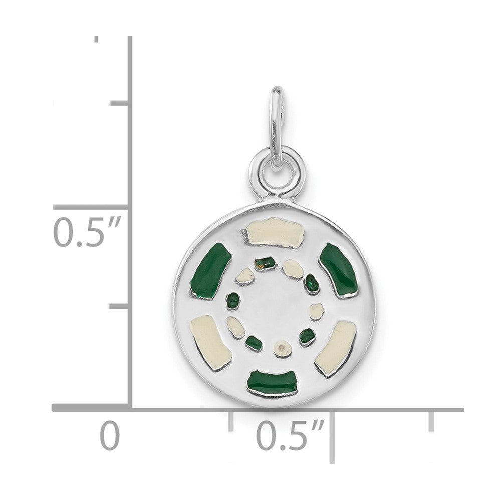 Sterling Silver Polished Green & White Enameled Poker Chip Charm