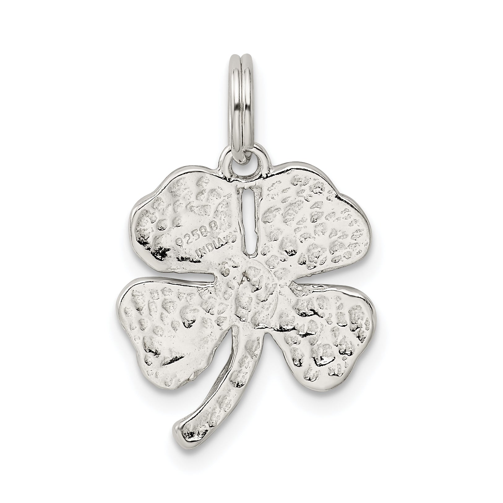Sterling Silver Enameled 4-Leaf Clover With Green Glass Stone Charm