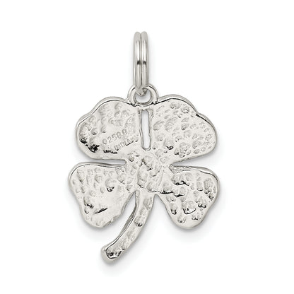 Sterling Silver Enameled 4-Leaf Clover With Green Glass Stone Charm