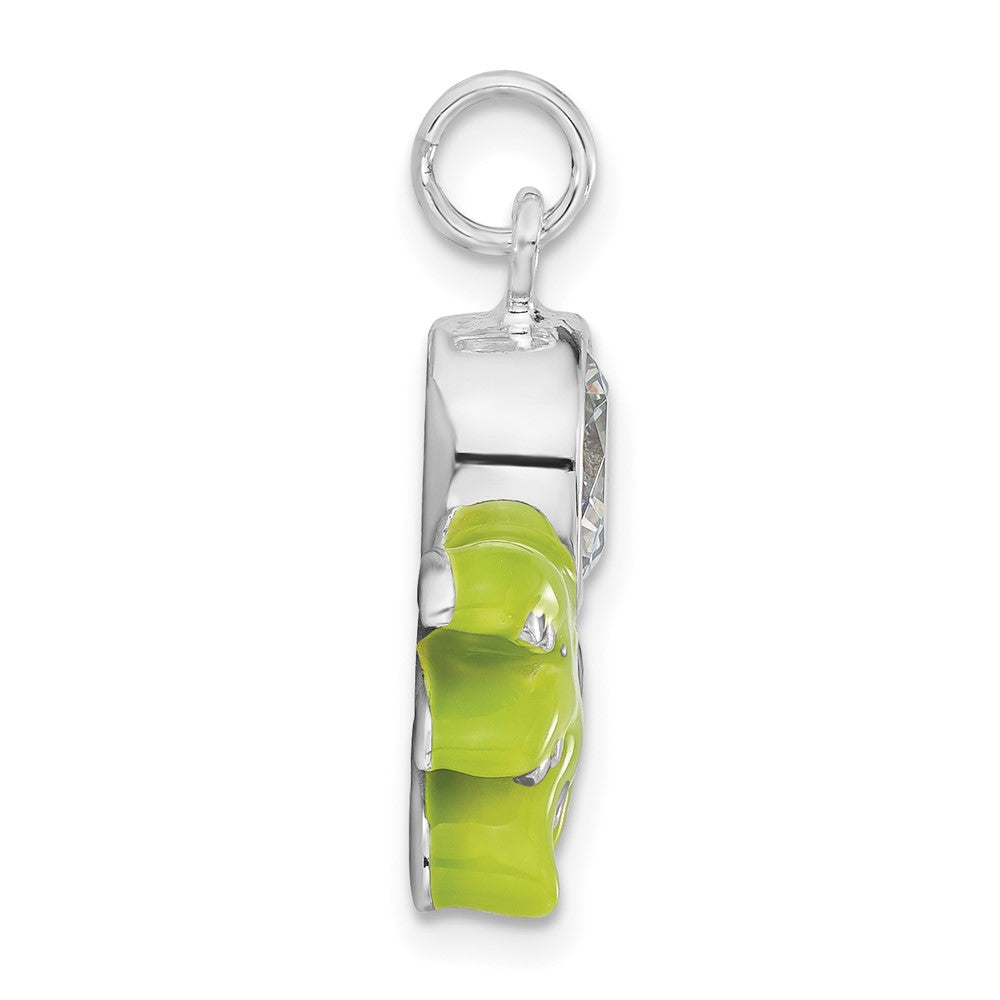 Sterling Silver Polished Cz Green Enameled Octopus Charm