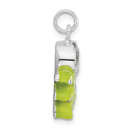 Sterling Silver Polished Cz Green Enameled Octopus Charm