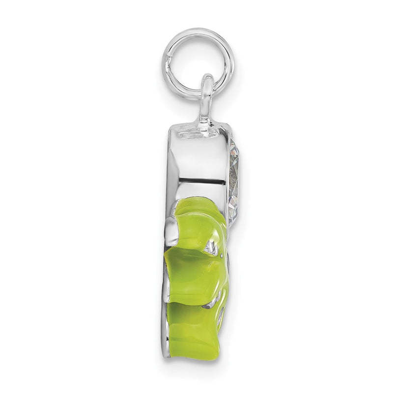 Sterling Silver Polished Cz Green Enameled Octopus Charm