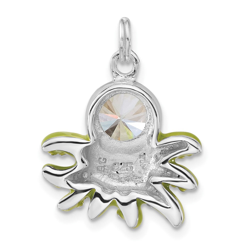 Sterling Silver Polished Cz Green Enameled Octopus Charm