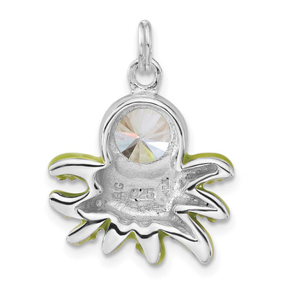Sterling Silver Polished Cz Green Enameled Octopus Charm