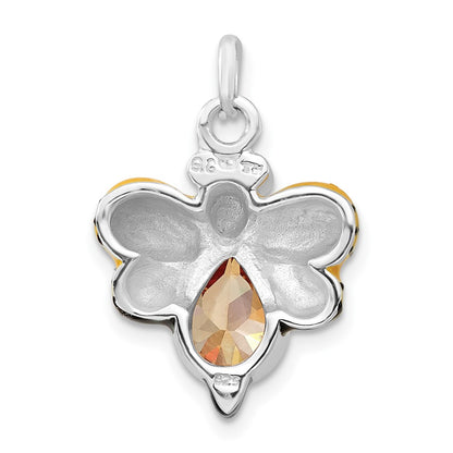 Sterling Silver Polished Cz Enameled Butterfly Charm