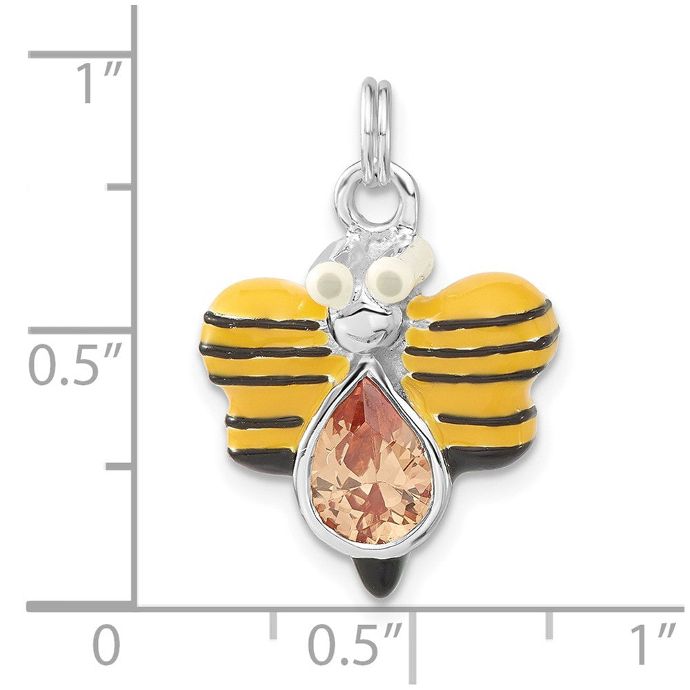 Sterling Silver Polished Cz Enameled Butterfly Charm