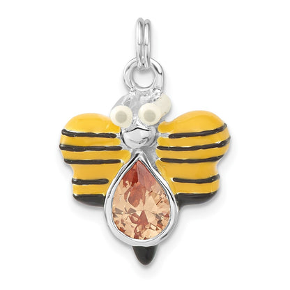 Sterling Silver Polished Cz Enameled Butterfly Charm