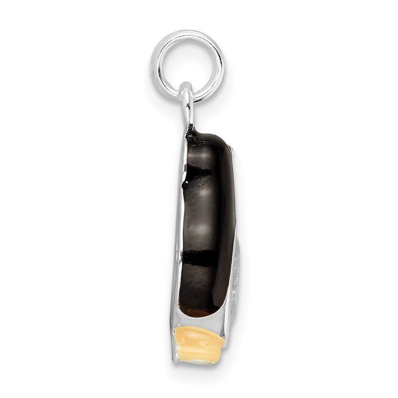 Sterling Silver Cz Enameled Polished Penguin Charm