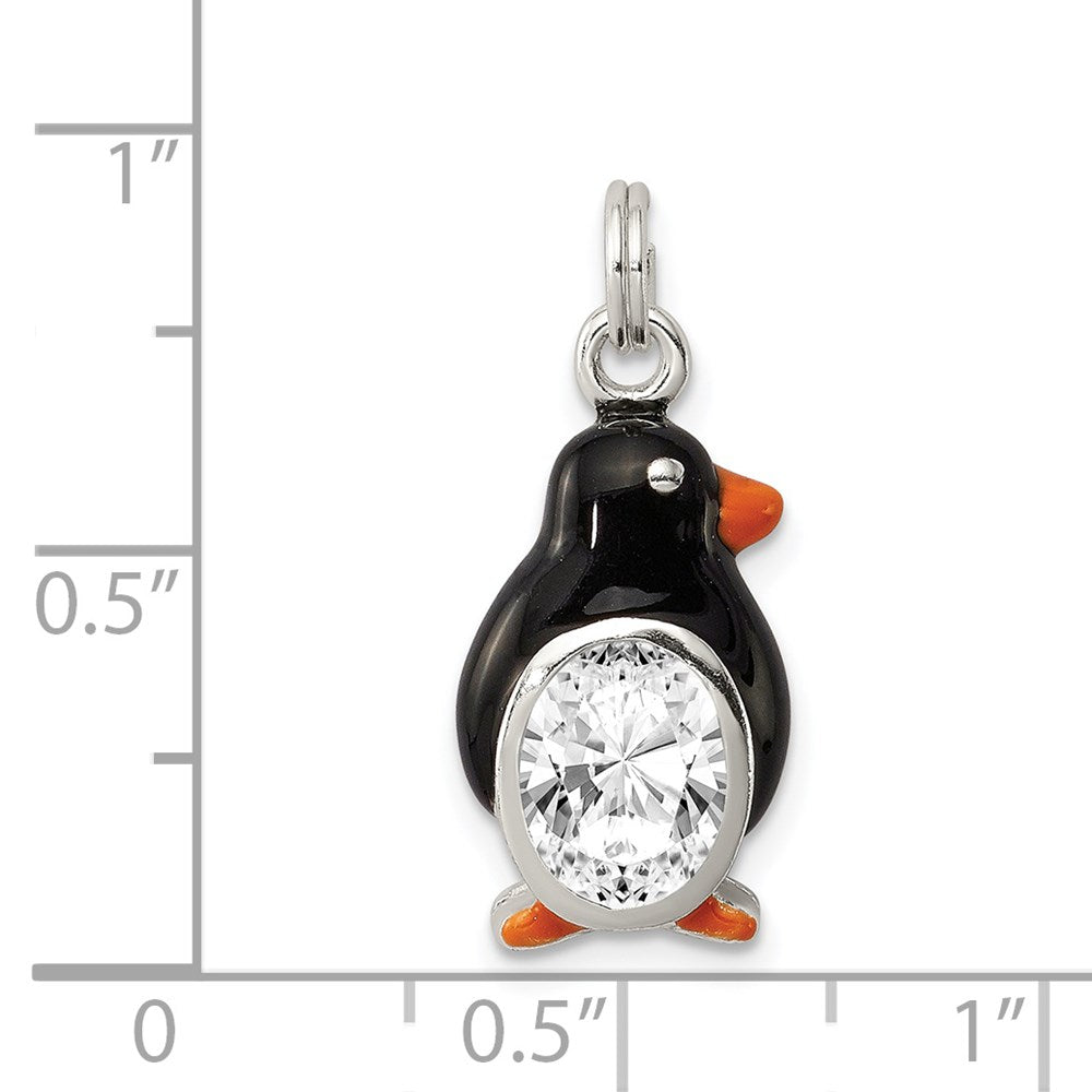 Sterling Silver Cz Enameled Polished Penguin Charm