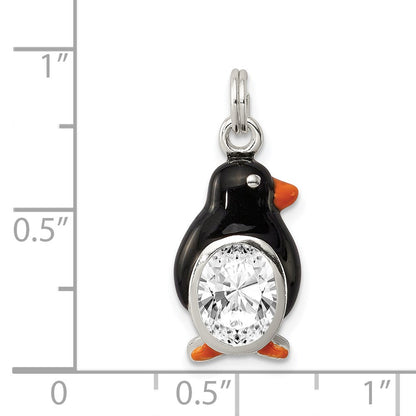 Sterling Silver Cz Enameled Polished Penguin Charm
