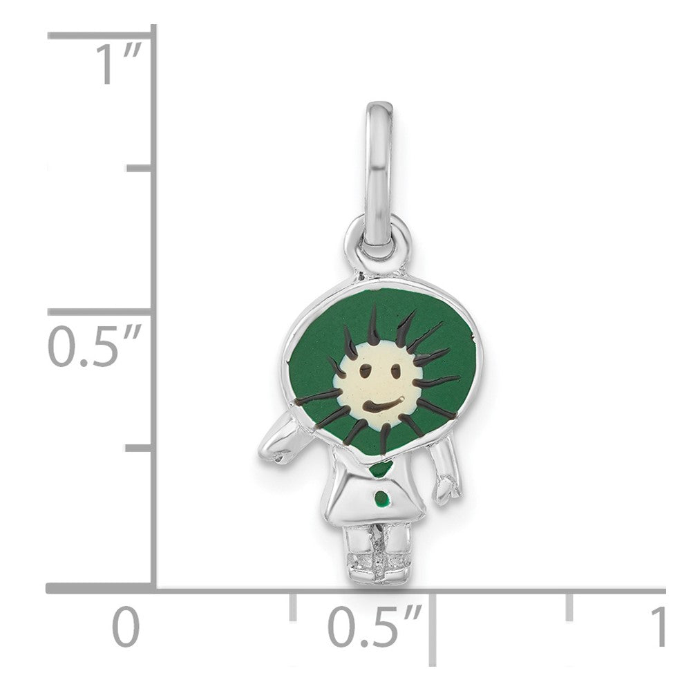 Sterling Silver Polished Enameled Kiwi Person Charm