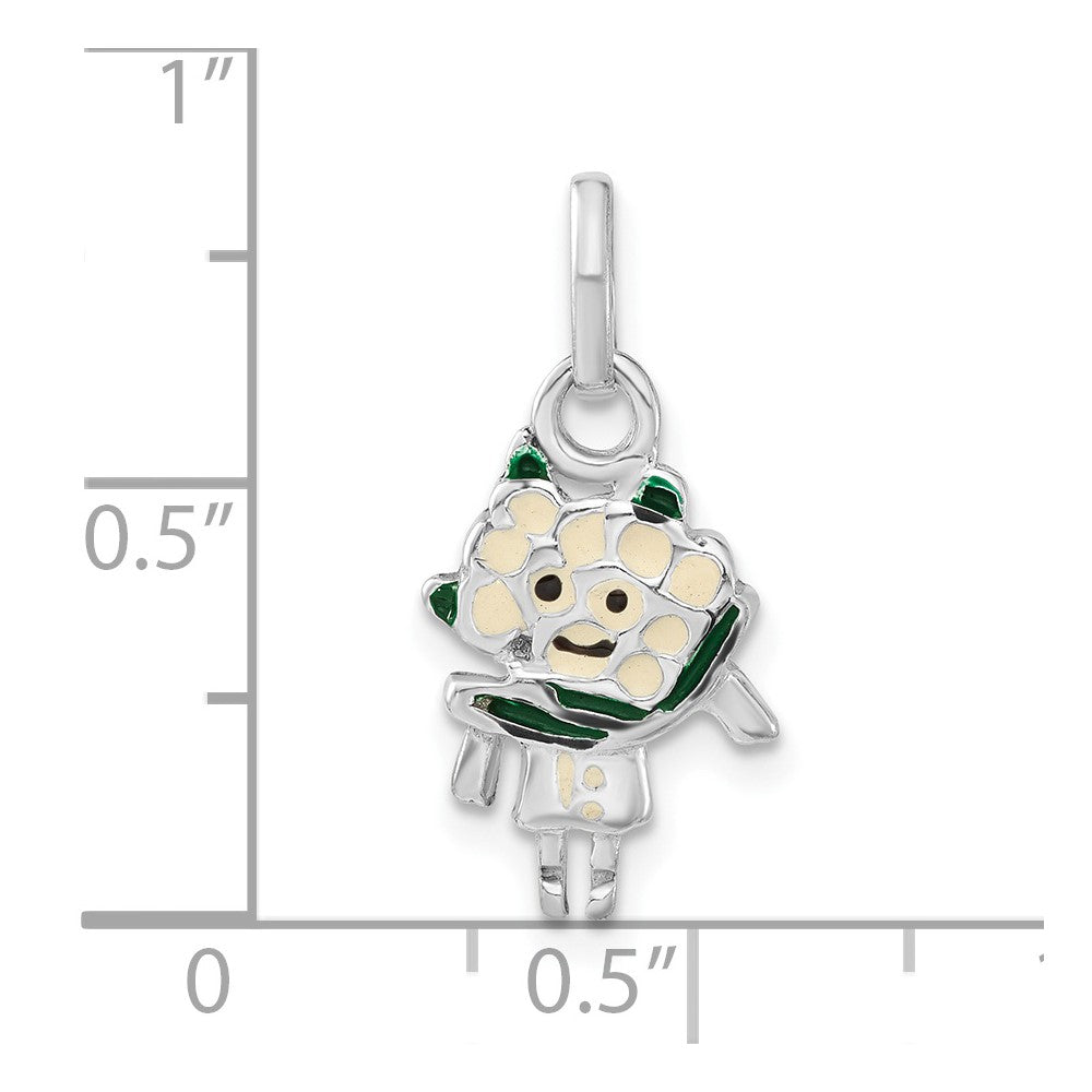 Sterling Silver Polished Enameled Cauliflower Person Charm
