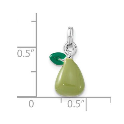 Sterling Silver 3-D Polished Green Enameled Pear Charm