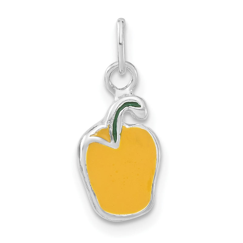 Sterling Silver Polished Enameled Yellow Pepper Charm