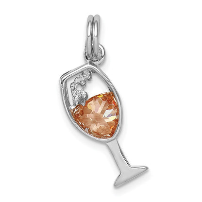 Sterling Silver Rhodium-Platedcz Champagne Glass Charm
