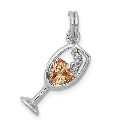 Sterling Silver Rhodium-Platedcz Champagne Glass Charm