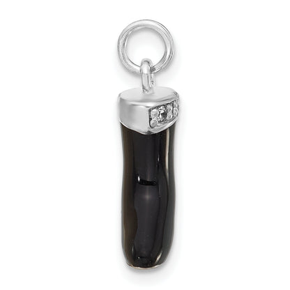 Sterling Silver Polished Cz & Black Enamel Boot Charm