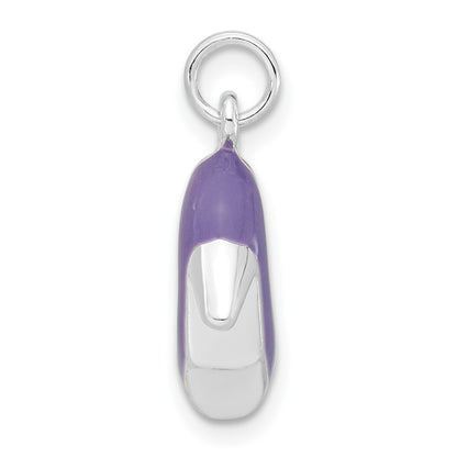 Sterling Silver 3-D Polished Cz & Purple Enameled High Heel Charm