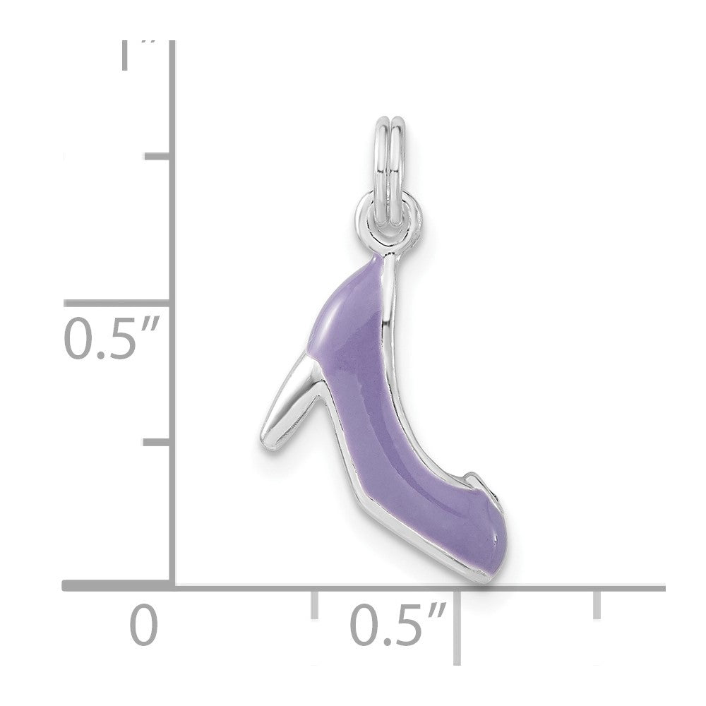 Sterling Silver 3-D Polished Cz & Purple Enameled High Heel Charm