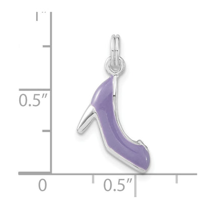 Sterling Silver 3-D Polished Cz & Purple Enameled High Heel Charm