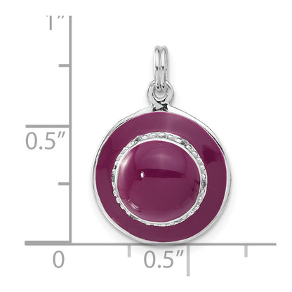 Sterling Silver Polished Enameled Cz Hat Pendant