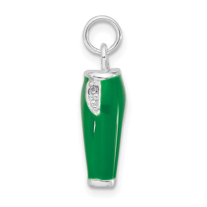 Sterling Silver 3-D Polished Cz Green Enameled Pants Charm