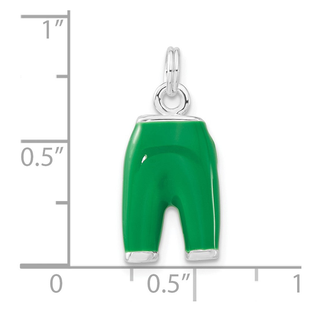Sterling Silver 3-D Polished Cz Green Enameled Pants Charm