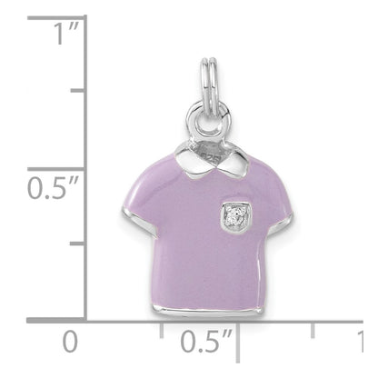 Sterling Silver 3-D Polished Cz Purple Enameled Polo Shirt Charm