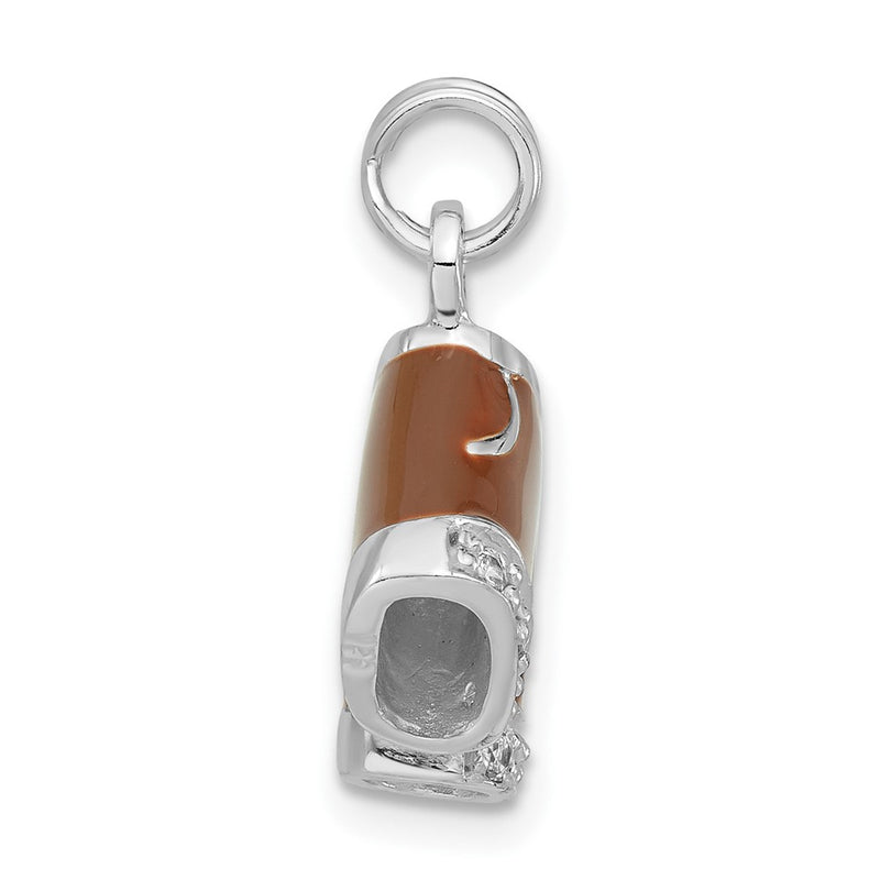 Sterling Silver 3-D Polished Cz & Brown Enameled Shorts Charm