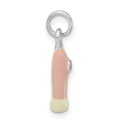 Sterling Silver Cz Pink & White Enameled Make-Up Brush Charm
