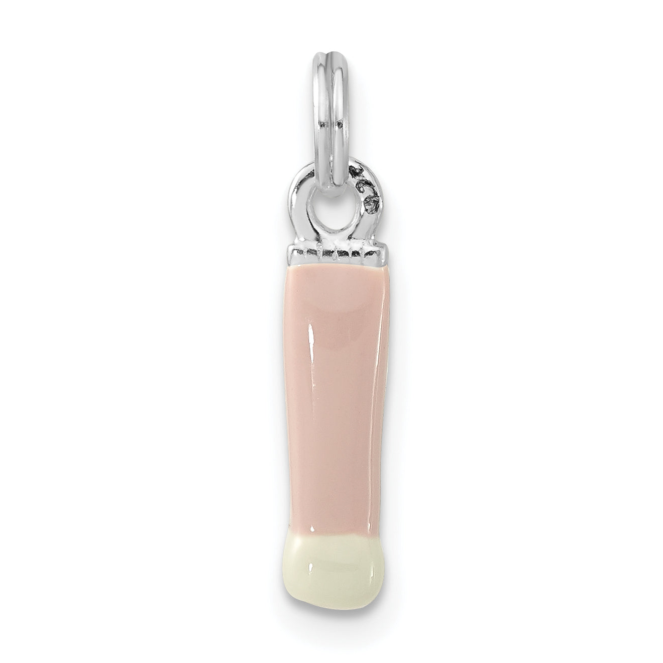 Sterling Silver Cz Pink & White Enameled Make-Up Brush Charm