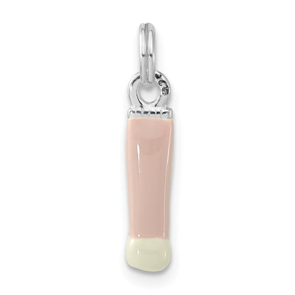 Sterling Silver Cz Pink & White Enameled Make-Up Brush Charm