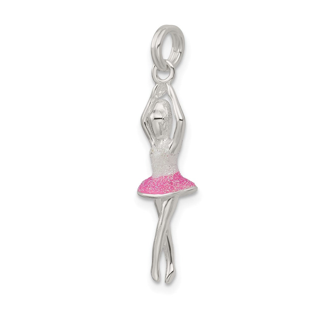 Sterling Silver Pink & White Enamel With Glitter Ballerina Charm
