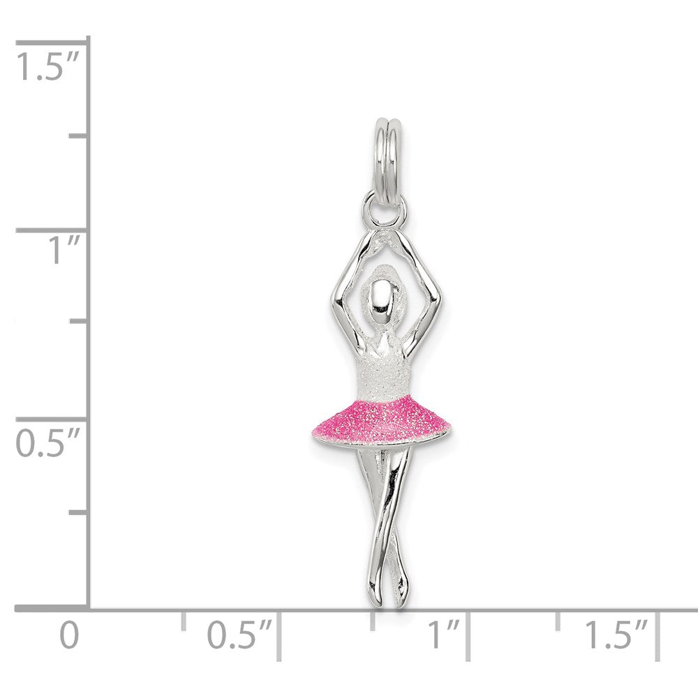 Sterling Silver Pink & White Enamel With Glitter Ballerina Charm