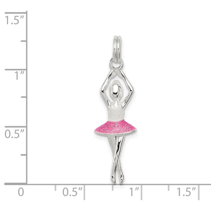Sterling Silver Pink & White Enamel With Glitter Ballerina Charm