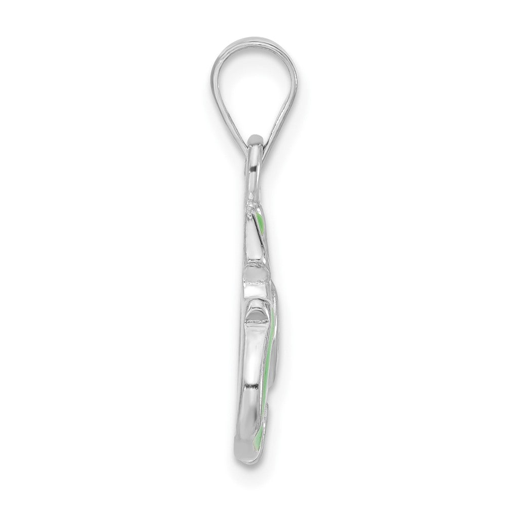 Sterling Silver Polished & Green Enameled Recycle Pendant