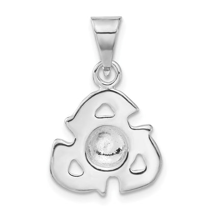 Sterling Silver Polished & Green Enameled Recycle Pendant