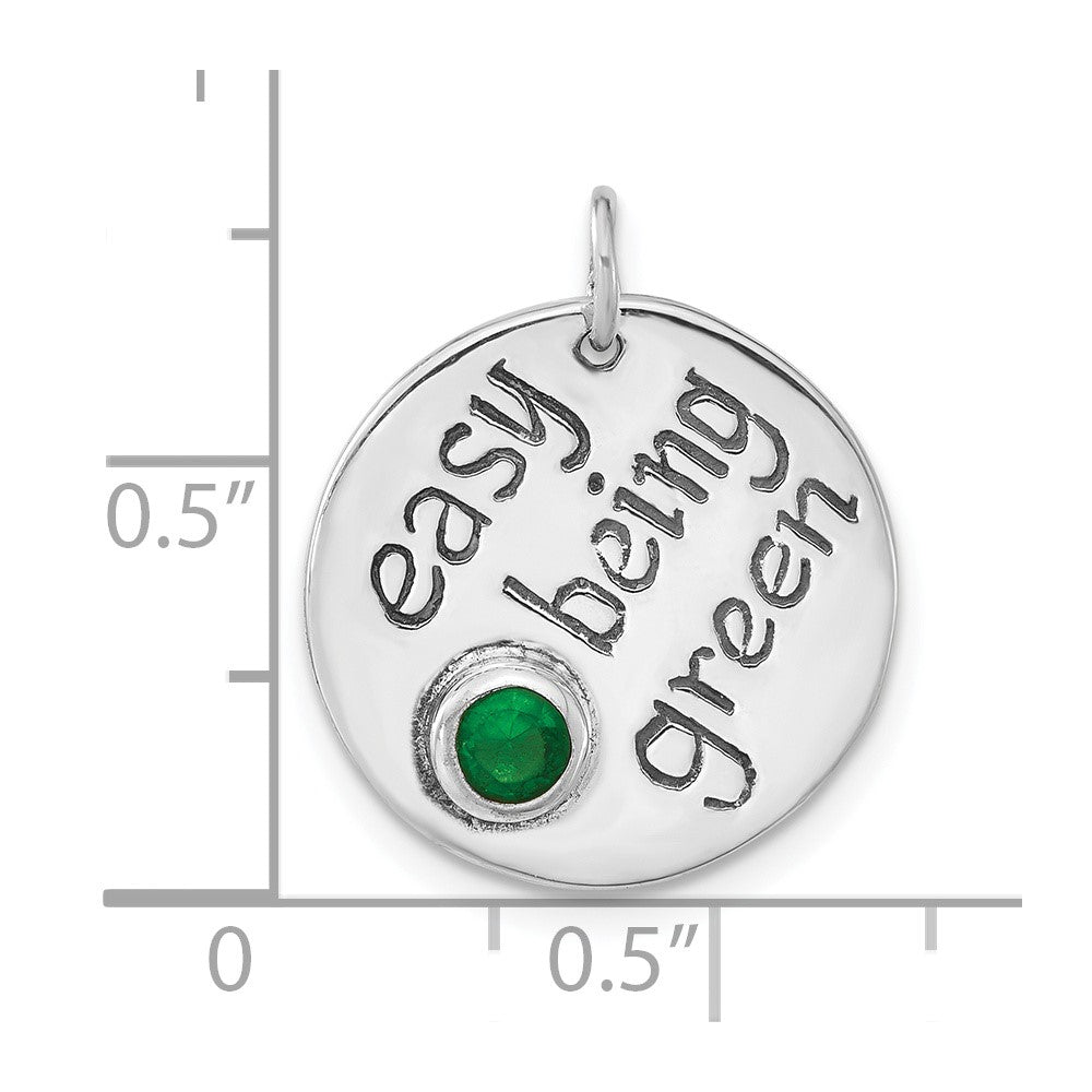 Sterling Silver Polished & Antiqued Easy Being Green Cz Charm