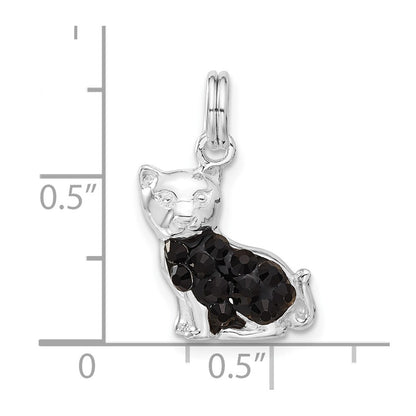 Sterling Silver Black Cz Enameled Cat Charm