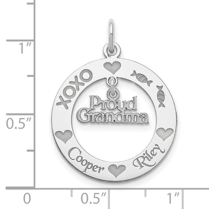 Sterling Silver Rhodium-Plated Personalizable Proud Grandma Charm