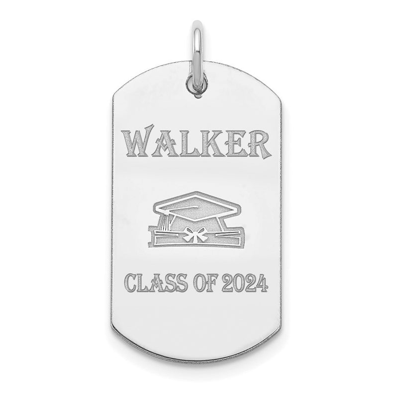 Sterling Silver Ss/Rhodium-Plated Personalized Graduation Dog Tag