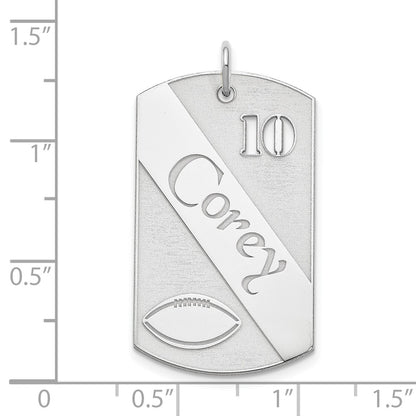 Sterling Silver Ss/Rhodium-Plated Personalized Football Dog Tag Charm
