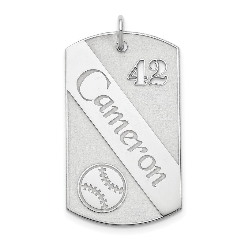Sterling Silver Ss/Rhodium-Plated Personalized Baseball Dog Tag Charm