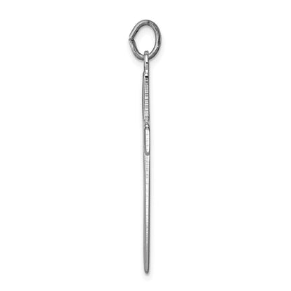 Sterling Silver Rhodium-Plated Brshed & Polished Enml Black Cross Pendant