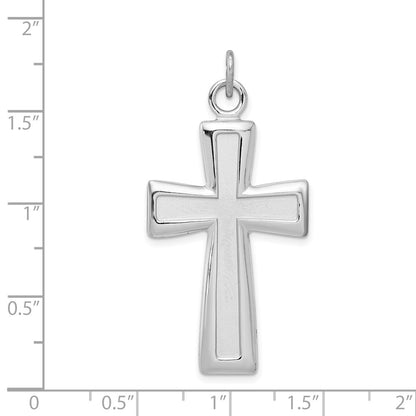 Sterling Silver Rhodium-Plated Polished And Satin Cross Pendant
