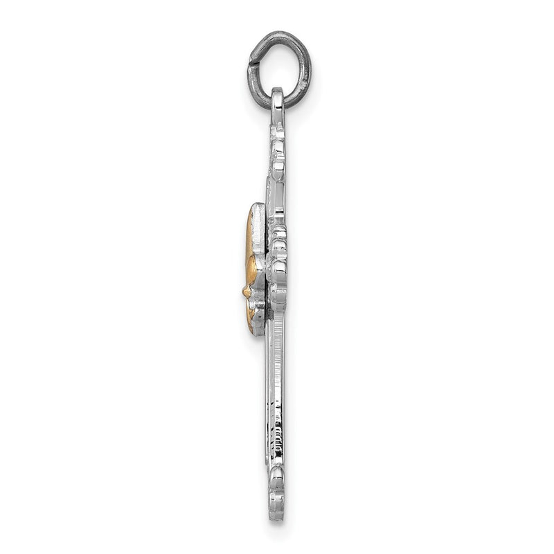 Sterling Silver Rhodium-Plated & Gold-Plated Cross Fleur De Lis Pendant