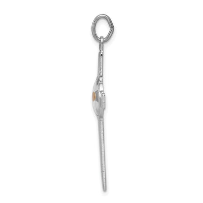 Sterling Silver Rhodium-Plated Polshd & Epxy Cross W/Mustard Seed Pendant